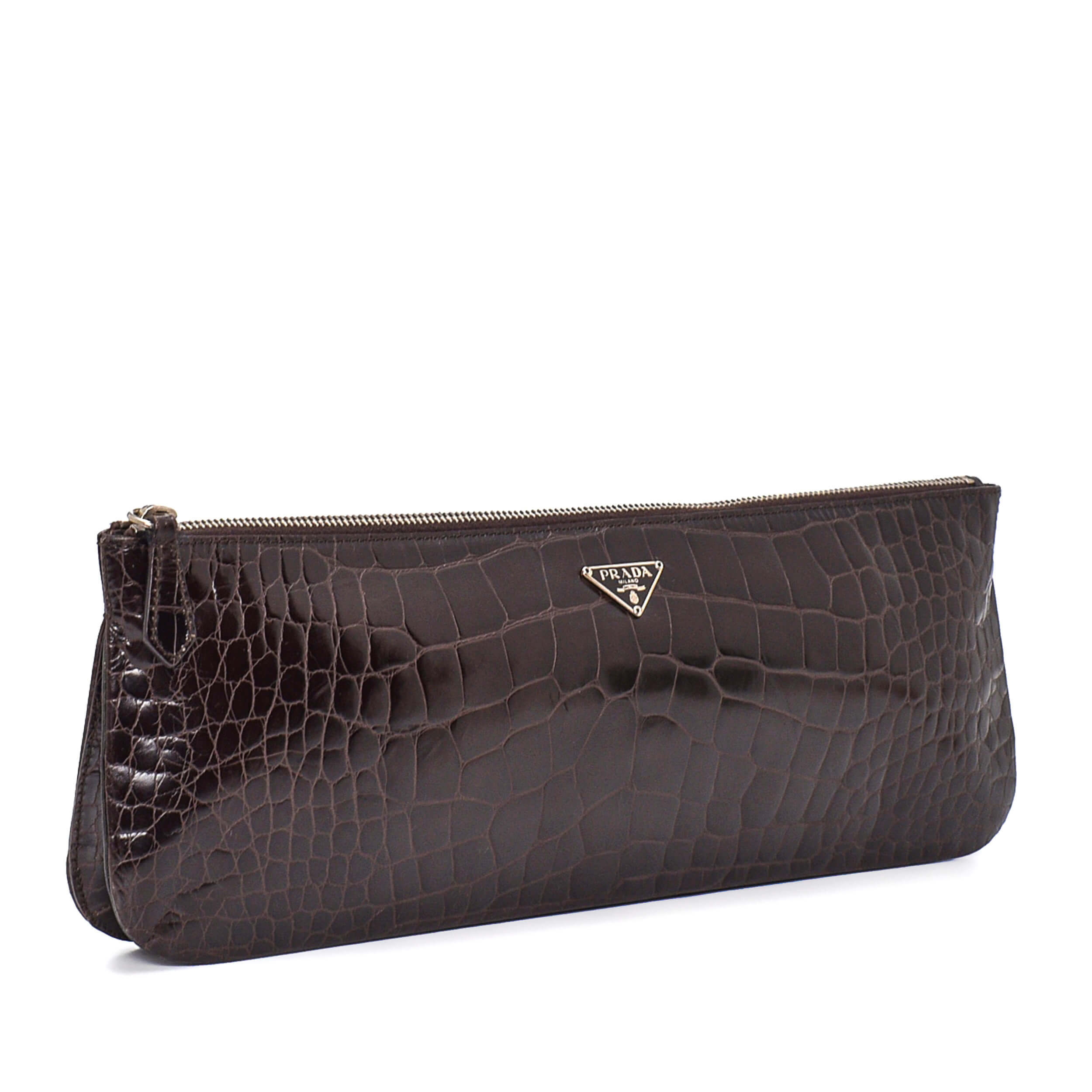 Prada - Brown Croco Leather Long Clutch